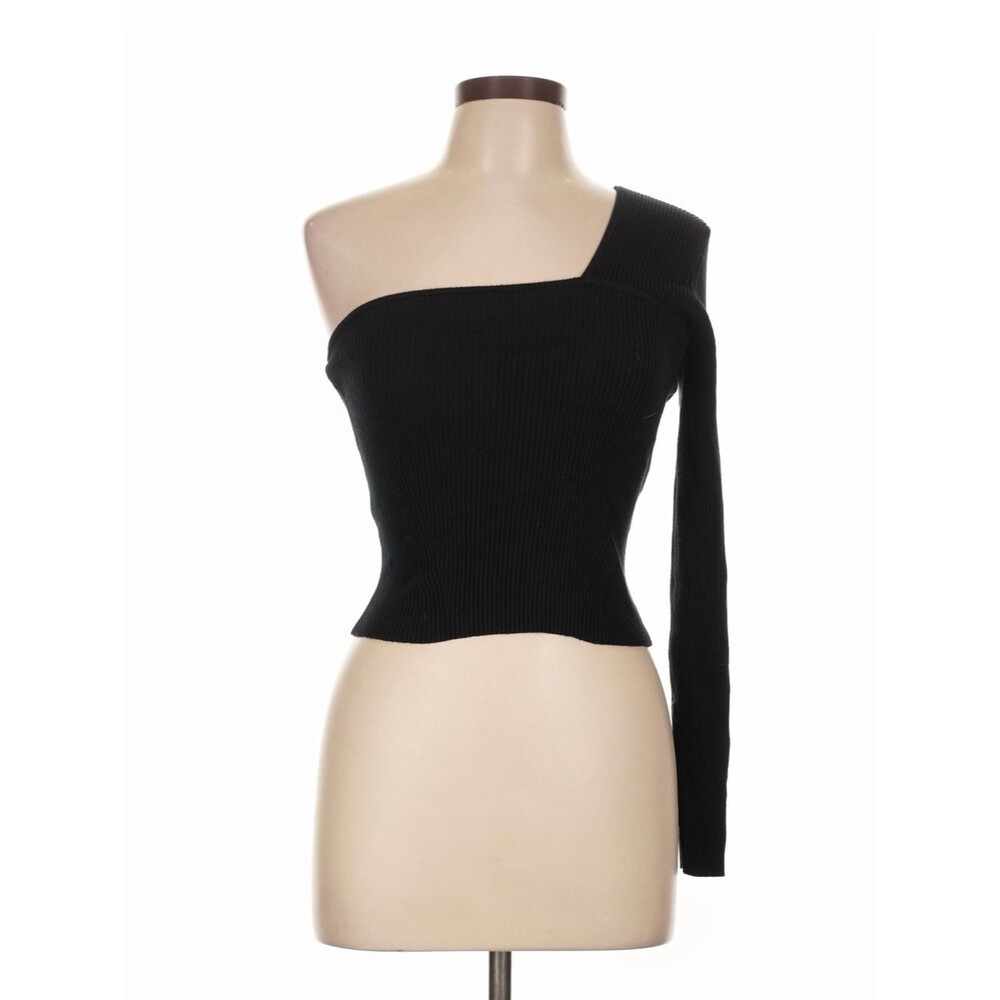 Abercrombie & Fitch One Shoulder Ribbed Knit Sweater Top Black Size Large